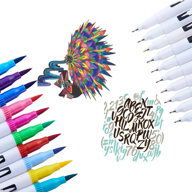 Цветные ручки с двумя кончиками кисти маркер ручка FineLiner Рисунок Живопись Акварель Художественные маркеры каллиграфия школьные принадлежности