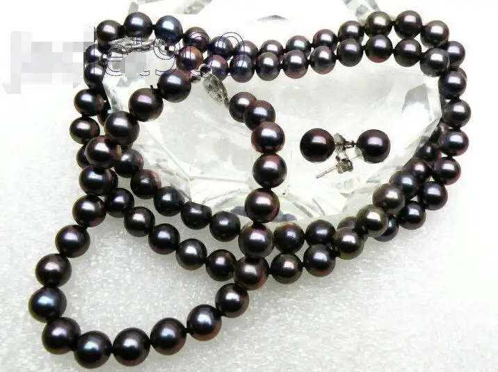 

Free Shipping >>>>>Natural 6.5-7mm round peacock black akoye pearl necklace bracelet earring