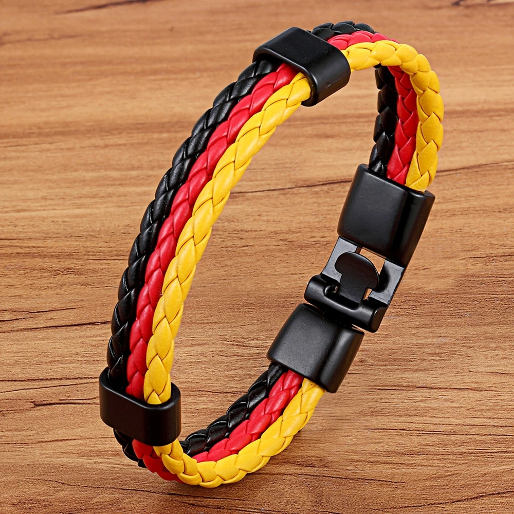 Bracelet Jewelry Stainless Steel Men Women National Flag PU Leather Handmade