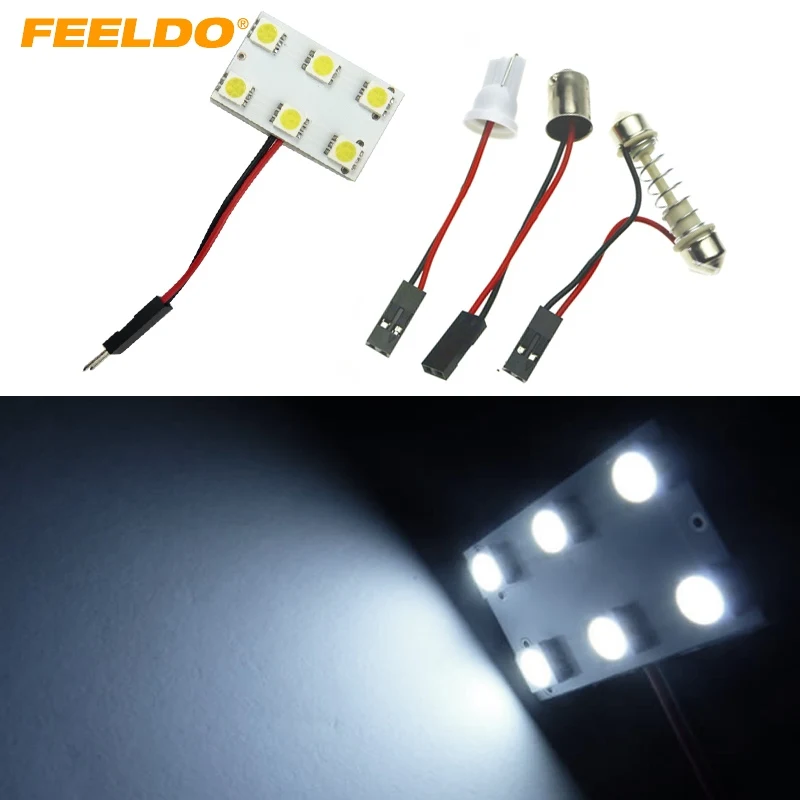 FEELDO 10 шт. белый 6SMD 5050 3 Chips автомобильная светодиодная панель с T10/BA9S/фестон адаптер
