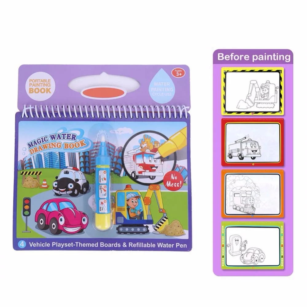 Книга-раскраска многоразовая Волшебная Водная раскраска с ручкой для детей доска для рисования каракули для мальчиков и девочек обучающие игрушки