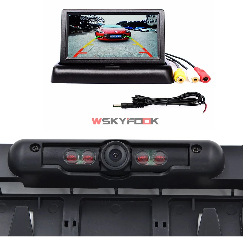 

4.3 inch Foldable Car LCD Monitor Screen Car Reverse Rear View Backup Camera EU License Plate Frame With 4 IR Led Night Vision