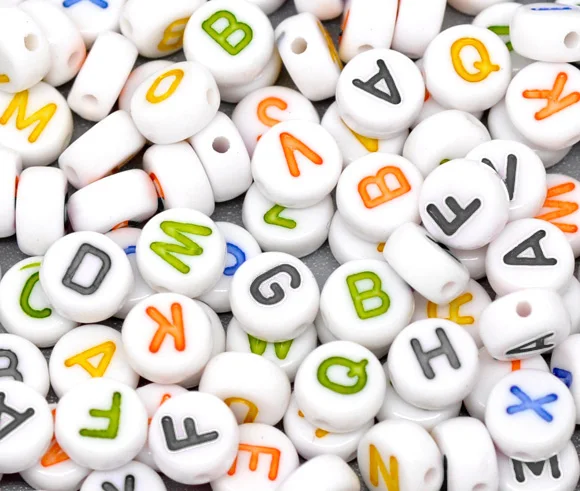 

DoreenBeads At Random White Flat Round Alphabet /Letter "A-Z" Acrylic Spacer Beads 7mm, sold per packet of 45 2015 new