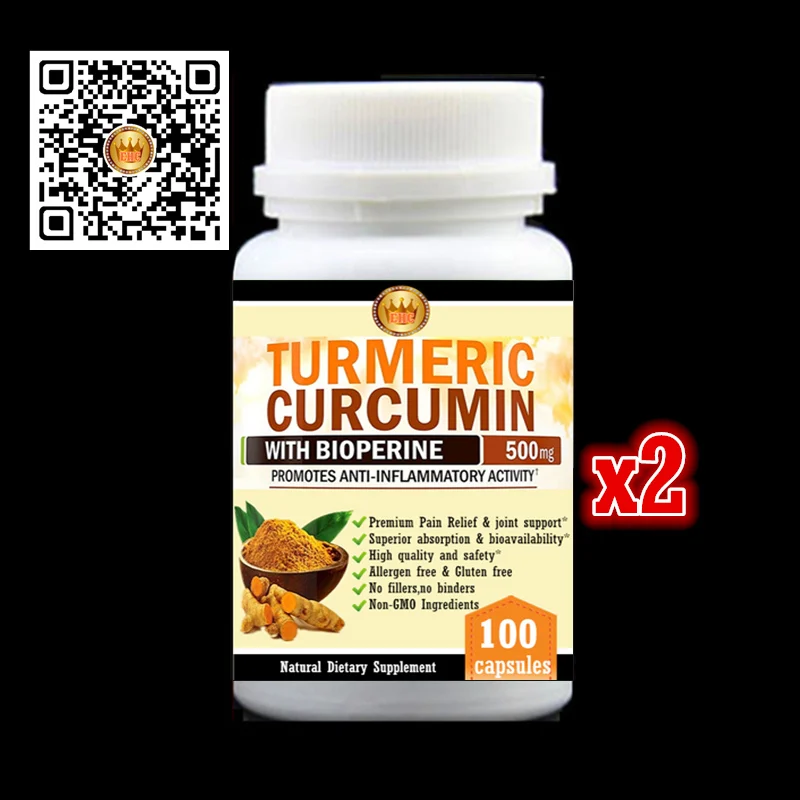 

2 x 100 Pills,Turmeric Root Extract Curcumin with Bioperine(Better absorption),Premium Pain Relief & Joint Support, black pepper