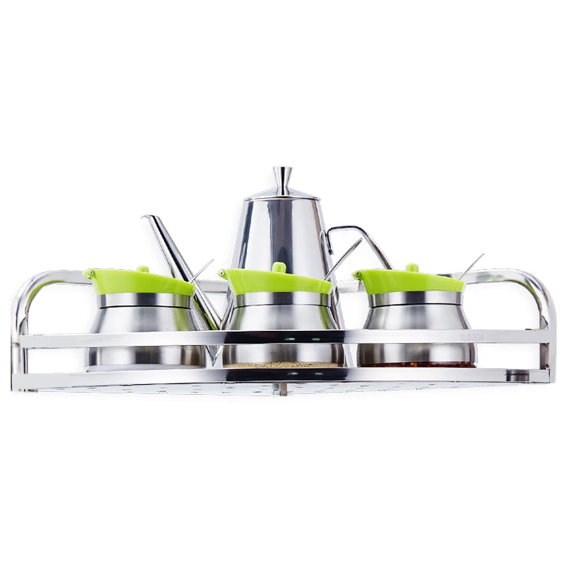 

Monolayer rack wall hanging stainless steel kitchen shelf triangle sector corner seasoning triangle stand corner frame LU42411