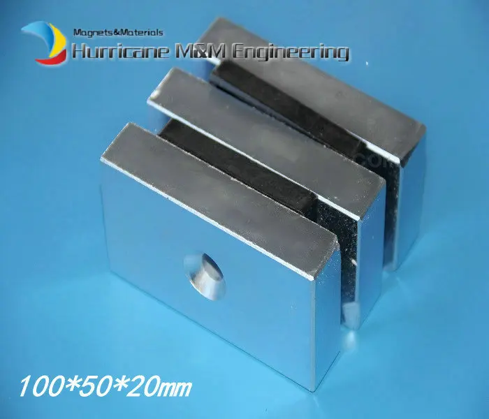 

NdFeB Lifting Magnet 100x50x20 mm about 4" with Screw Countersunk Hole Block N52 Strong Neodymium Rare Earth Magnet