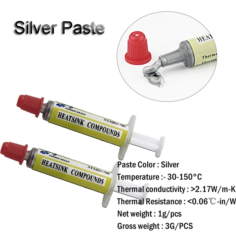 2 Pcs Silicone Thermal Heatsink Compound Cooling Paste Grease Syringe for PC CPU