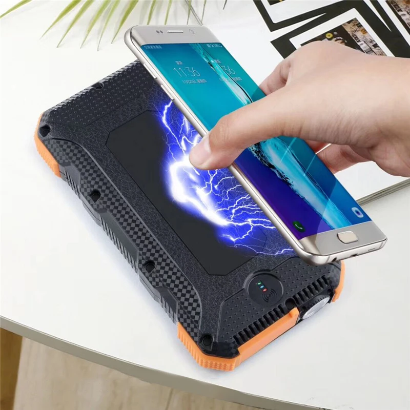 Зарядное устройство 40000mAh QI Беспроводное солнечное зарядное для IPhone Samsung Huawei PD +