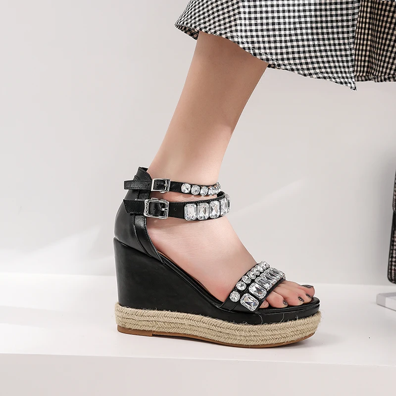forme Pompes Noir Hauts Femme Chaussures Compensées D'été Zapatos Talons rose Filles Mujer Peep Plate Pour Dames Sandales Gladiateur Chaussure Toe 7yvOScc