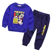 Весенне-осенняя одежда для маленьких мальчиков, футболка и штаны, хлопковые костюмы для девочек из 2 предметов, Детские комплекты одежды с Микки Маусом, Брендовые спортивные костюмы для малышей