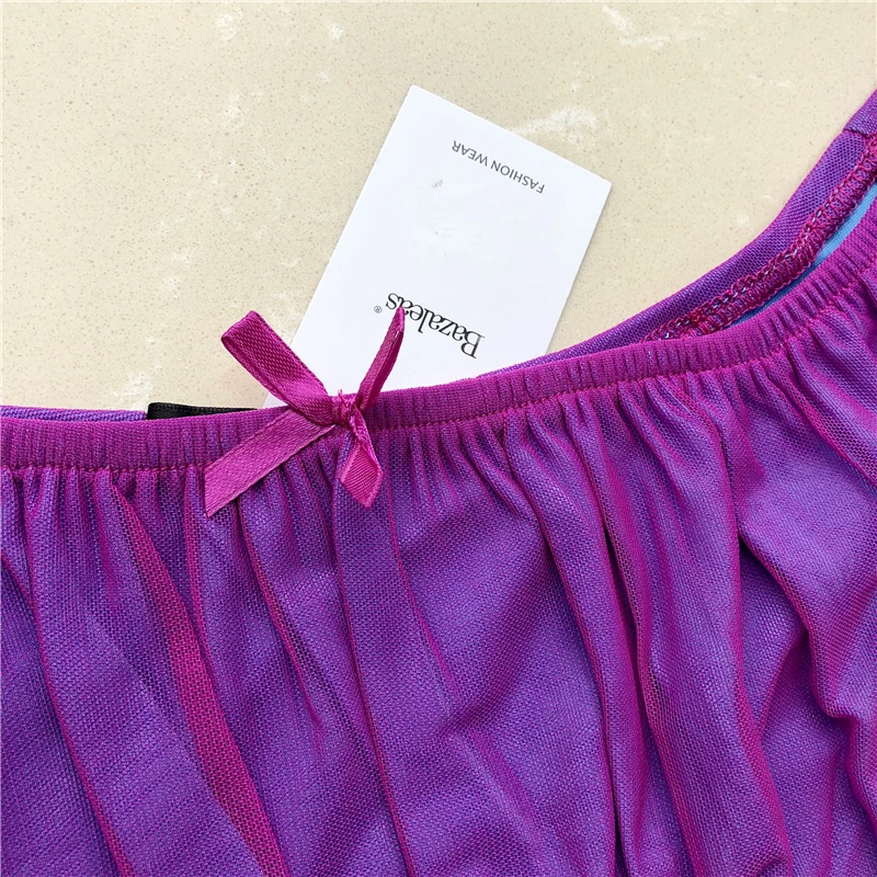 Bazaleas Сетчатое фиолетовое летнее черное сексуальное женское платье с открытыми плечами тонкие мини-платья винтажные Клубные платья вечерние платье прямые поставки