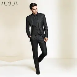 Новый черный цвет, для мужчин деловые торжественное платье Жених, держит тонкий корпус костюм на заказ 3 комплекта (куртка + Штаны + жилет)