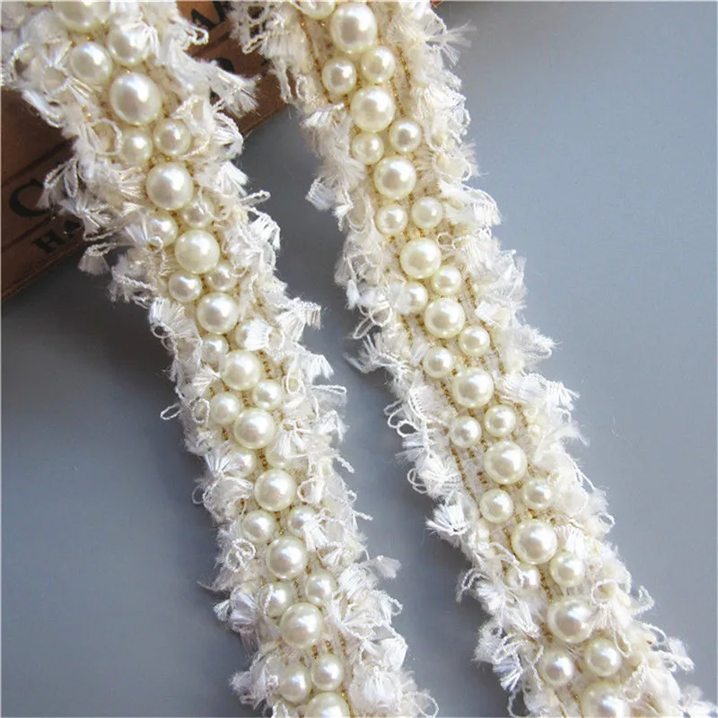 1 Yd Nylon Pearl Beaded Lace Trim Ribbon Applique Sewing Craft Crochet Trimmings