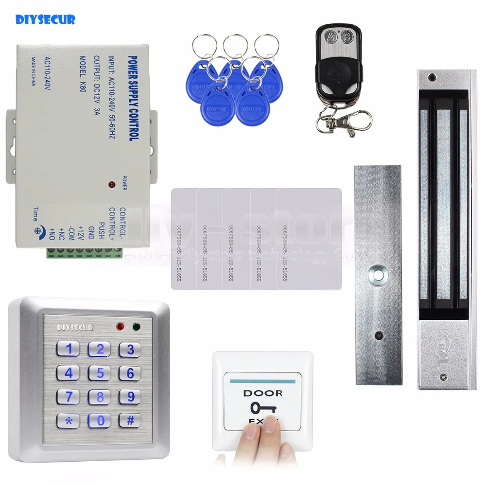 

DIYSECUR Waterproof 125KHz RFID Keypad Access Control System Kit + 280kg Waterproof Magnetic Lock + Remote Controller W4