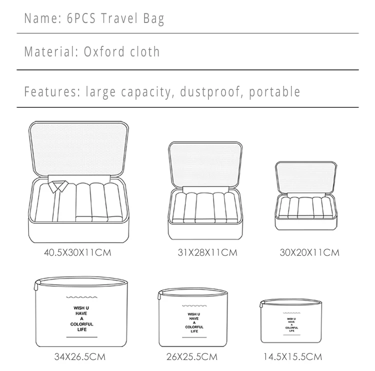 6 шт., мужская дорожная сумка, органайзер, набор, упаковка, куб, фламинго, упаковка, кубики, органайзер для багажа, для путешествий, для женщин, Оксфорд, 485