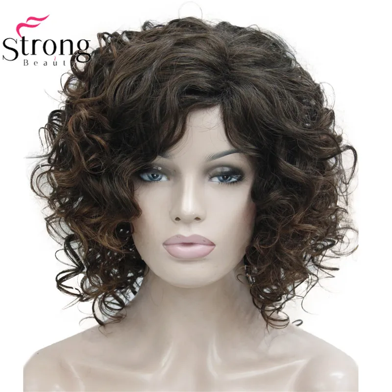 Strongbeauty Short Thick Dark Brown With Highlights Super Curly