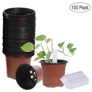 

100PCS Lightweight Plastic Plant Flower Pots Nursery Seedlings Pot Container Seed Starting Pots and 100PCS Plants Tags