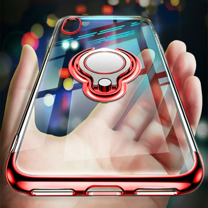 

Car Magnetic Holder Phone Case For iphone X Case Xs Max Xr 8 6 Plus Ultra Thin Transparent Finger Ring Clear Soft Silicone Cover
