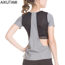 Спортивная рубашка для фитнеса, женский топ для йоги, топ с открытой спиной, многослойная сетчатая рубашка, футболка для бега, спортзала, футболка, Спортивная женская одежда для тренировок, фитнеса