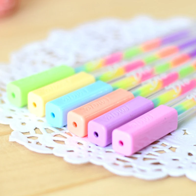 

6pcs/lot 14.8mm Sweet Candy Rainbow Color Chalk Water Pen DIY Album Must Be Dedicated Fluorescent Pen Markers Gift Stationery