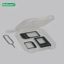 Wakewo adaptador para cartão microsd tf, adaptador para cartão sim, nano, bandeja de cartão micro sim, ferramenta transparente de eject, caixa de coleção