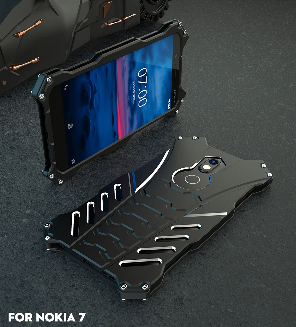 

Shockproof Cell Phone Case For Nokia 7 Nokia7 Plus Hard Cover X5 Slim Shell Heat Dissipation Outdoor Sports+Straps+Stand Holder