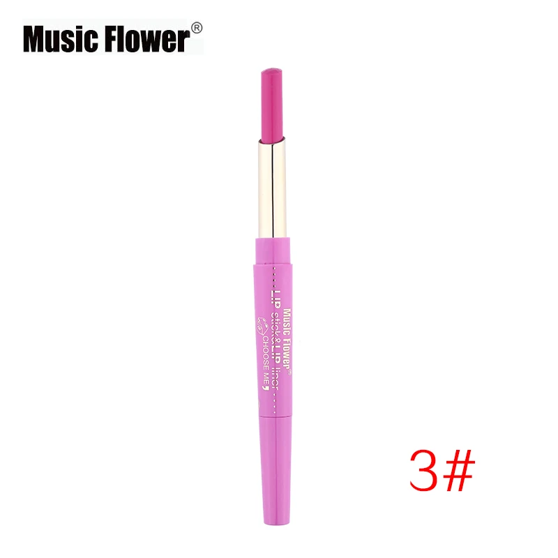 Music Flower 2 In1 губная помада+ подводка для губ, 12 Цвет, набор для макияжа, бархатный матовый блеск для губ палка Краски пигмент телесного цвета Водонепроницаемый брендовая косметика - Цвет: 03