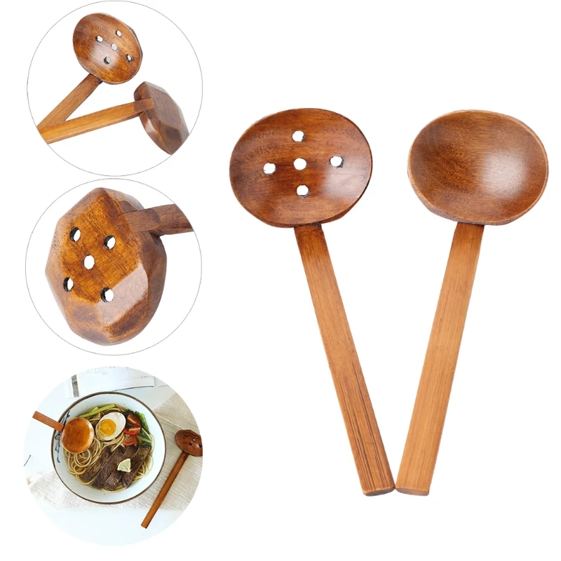 

Wooden Soup Spoon Ramen Ladle Strainer Hot Pot Spoons Slotted Scoop Colander