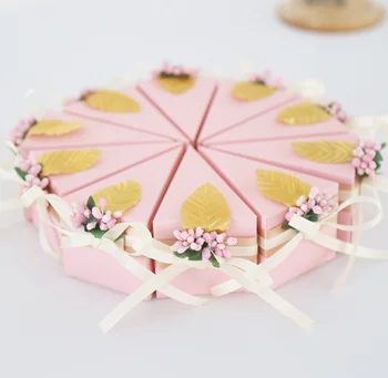 

50pcs New European Style Triangular Flower Leave Wedding Favors Cake Style Candy Boxes Bomboniera Party Chocolate Box Gift Box