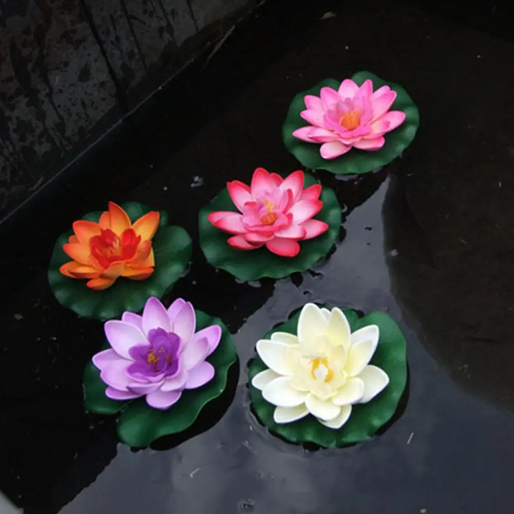 

Simulation Lotus 10cm fake lotus fish tank water lily two layers and half petals Buddha Temple water supply plant float