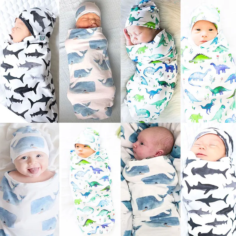 

Newborn Baby Cute Swaddle Blanket Sleeping Swaddle Muslin Wrap+Hat 2pcs