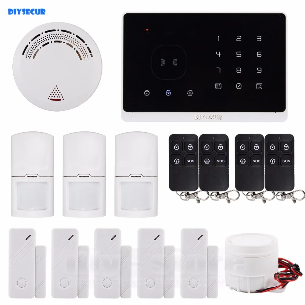 DIYSECUR APP Controlled Wireless GSM Home Security Alarm + 4 Remote Control + 3 PIR Sensors + 5