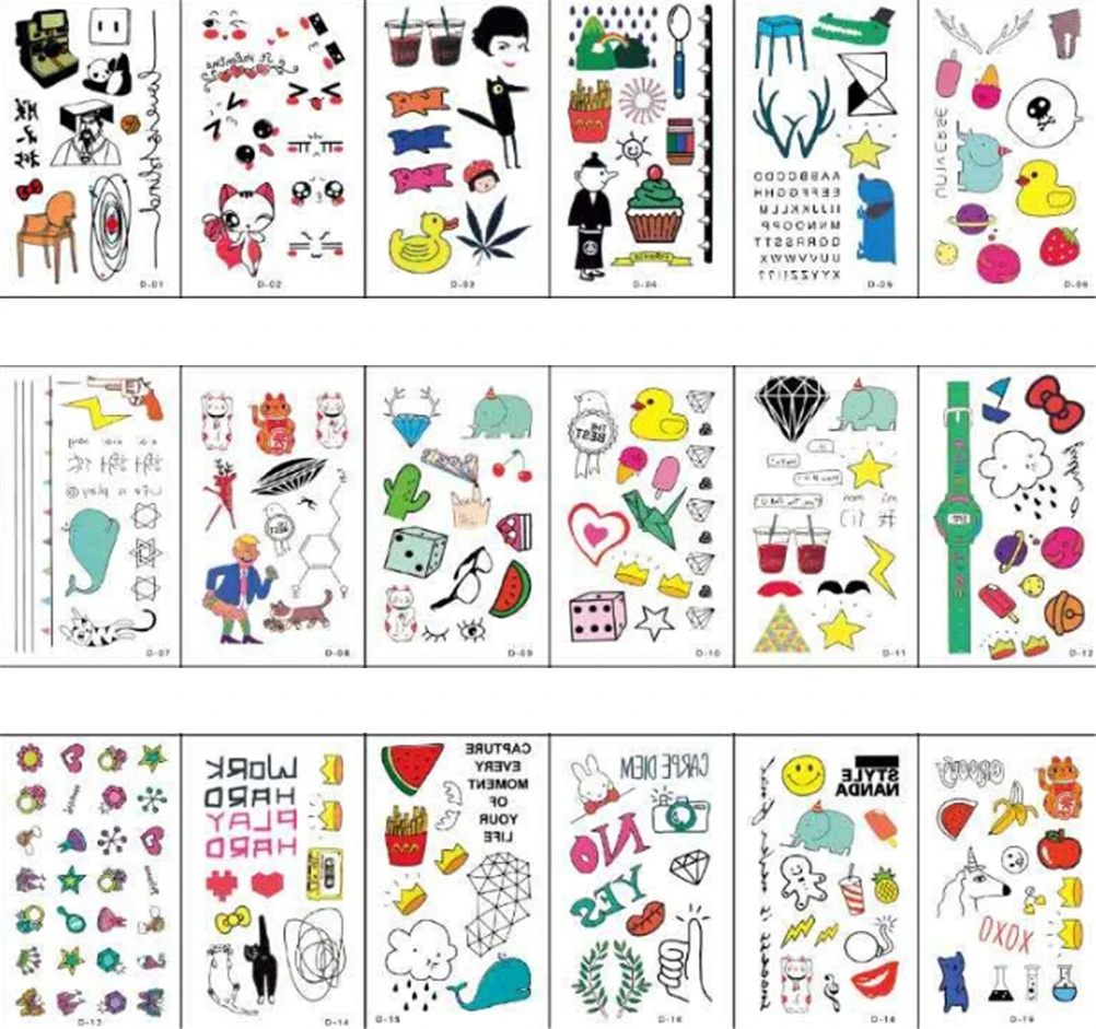 

5 Sheet Cute Children Waterproof Temporary Tattoo Kids Adult Geometry Multi Images Pattern Environmental Fake Tattoo Stickers