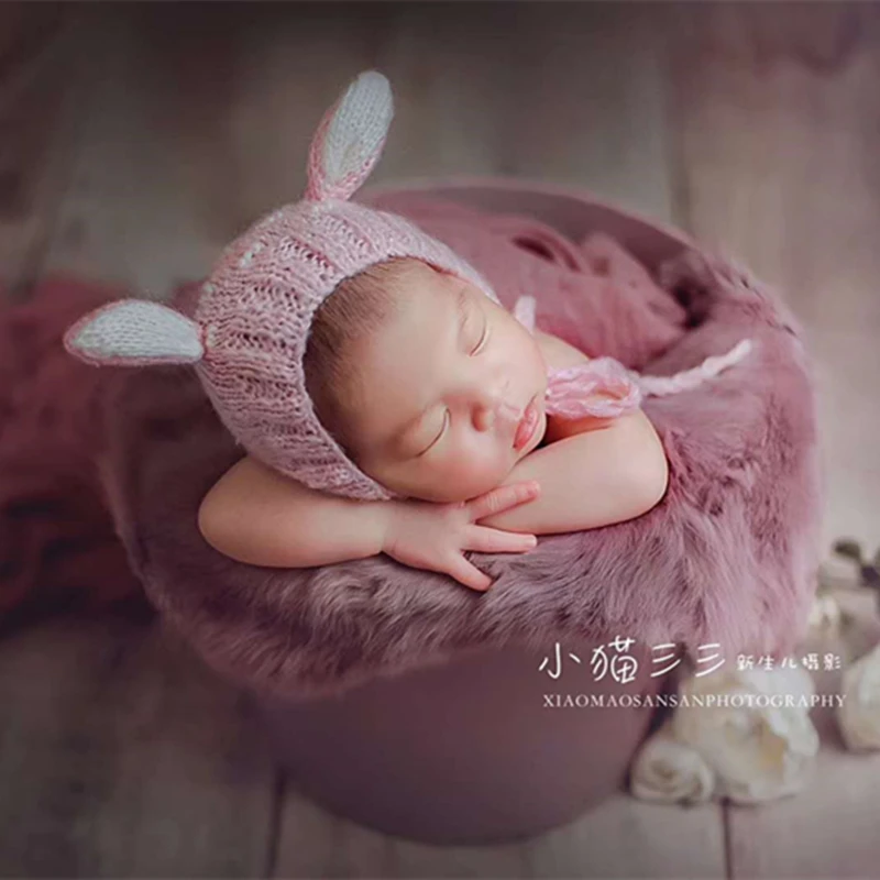 Mohair Milu deer Bonnet Knitting Pattern Stocking Cap Baby Hat with Ears Photography props | Детская одежда и обувь