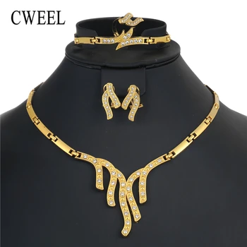 

CWEEL Jewelry Sets Vintage Turkish Women African Beads Jewelry Set Dubai Indian Wedding Jewelry Sets Gold Color Jewellery Set