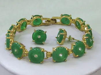 

Natural Green Jade bracelet earrings set 7.5" AAA+AS+DW