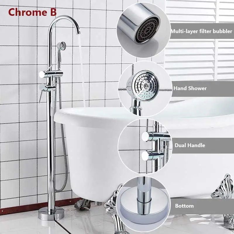 Хромированный полированный Смеситель для ванны, душевой кран, напольный, для ванны, излив на ванну душ, двойная ручка, смеситель для ванной комнаты, смеситель для душа, смеситель - Цвет: Chrome  B