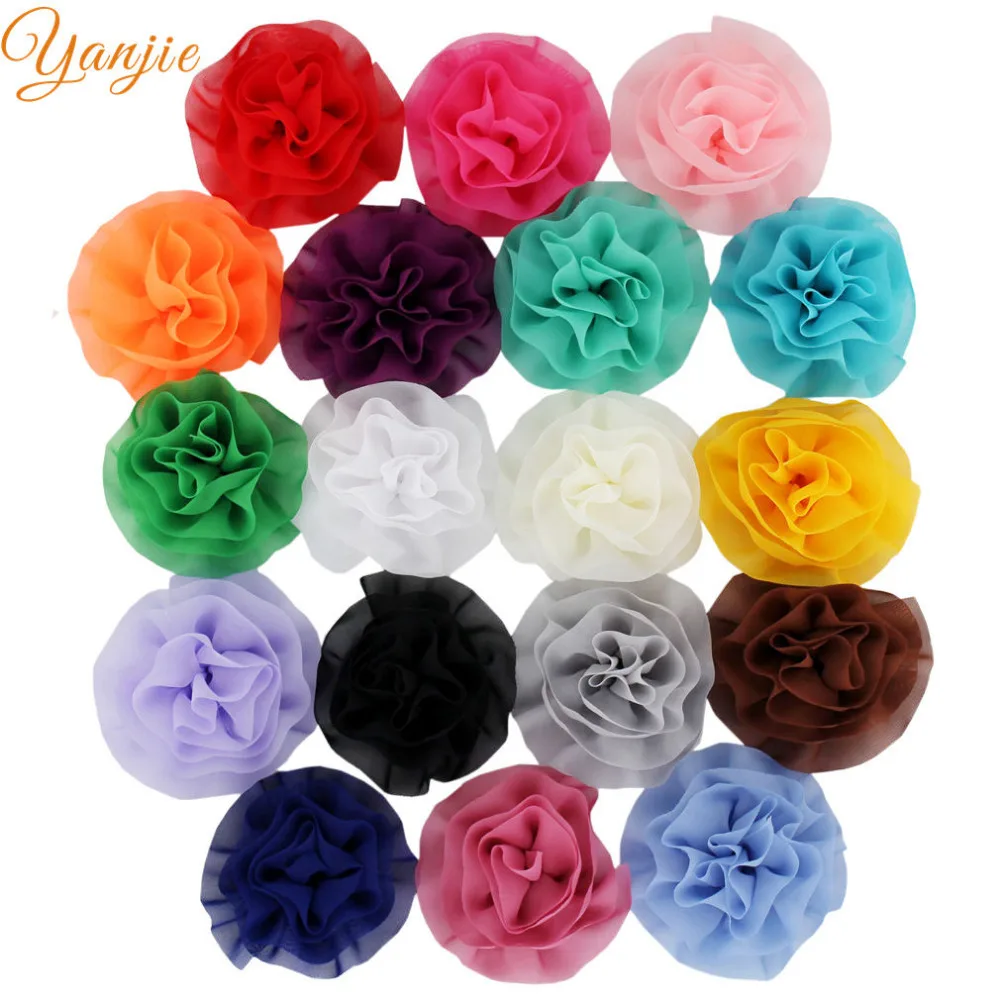

18pcs/lot 3.5" Big Chiffon Rose Flowers Girls Shabby Ruffled Flower For Kids Flower Hair Bow DIY Headbands Hair Accessories
