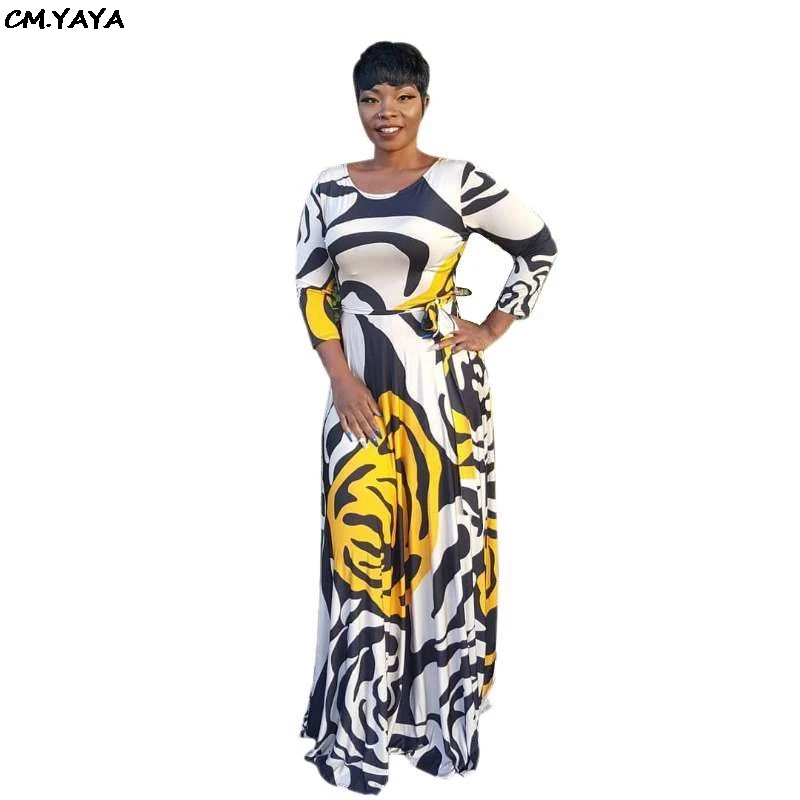 

2019 women new wave stripes wrist sleeve o-neck with sashes big swing maxi dress party club floor length dresses vestidos D8251