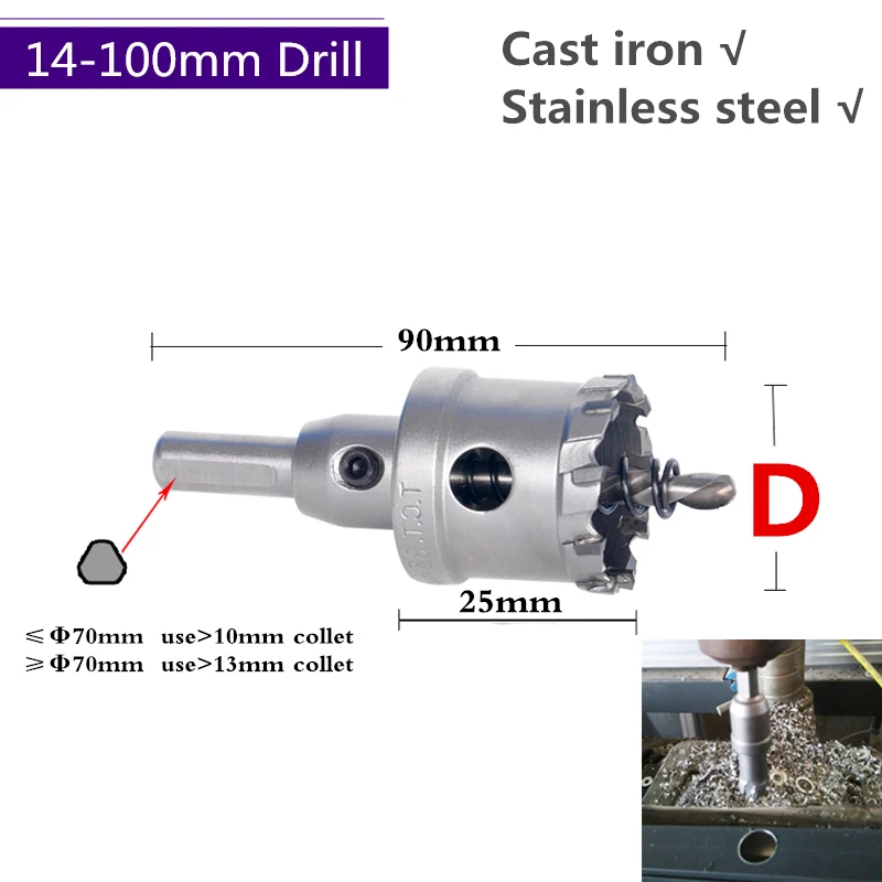 14мм-100мм-1шт-, открывалка для отверстий из нержавеющей стали, железная пластина, сверло, толстая алюминиевая пластина, металлическая развертка