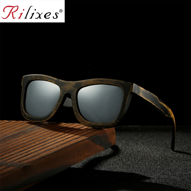 RILIXES Antique Bamboo Wood Sunglasses Polarized Handmade Bamboo Mens Sunglass Sun glasses Men Gafas Oculos De Sol Madera