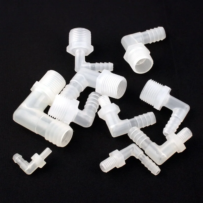 

8pcs 1/8" 2/8" 3/8" Male Thread 6.4 To 11.1mm Pagoda 90 Degree Elbow Hose Pipe Connector Transparent Plastic Elbow Adapter
