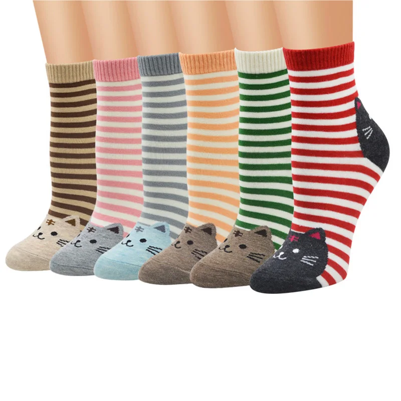 

3 Pairs 3D Animals Stripe Cartoon Socks Women Cat Footprint Cotton Sock Floor Harajuku Lovely Art Socks Animal Funny Happy Meias