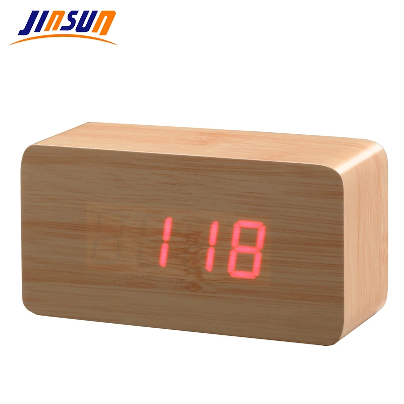 JINSUN лучший высококлассный будильник термометр деревянный светодиодный цифровой голосовой стол часы цифровые часы Wekker KSW103-C-BN