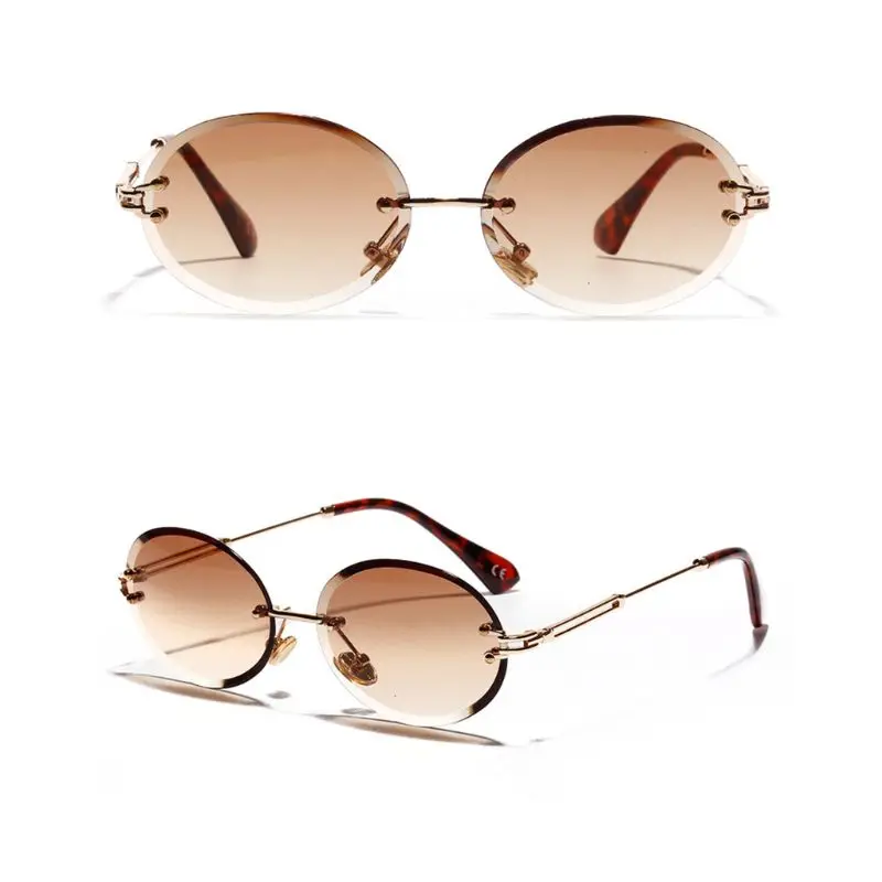 Дизайн, солнцезащитные очки без оправы, модный тренд,, защитные очки унисекс, для улицы, без оправы, металлические ножки, овальная форма, UV400 - Цвет линз: Tawny
