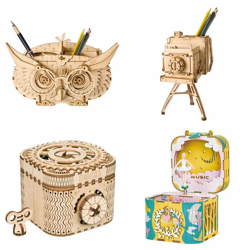 

Robotime DIY Desktop Storage Box Owl Box Wooden Office Organizer Organization Pen Holder Stationery Container Home Decor TG405
