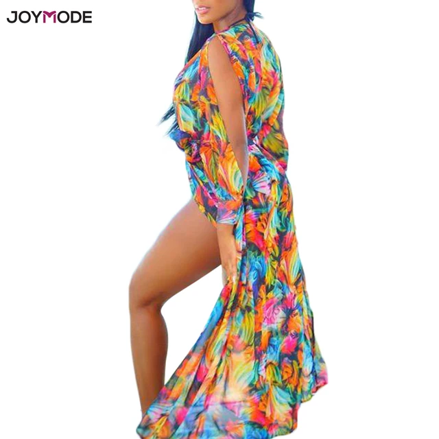 JOYMODE Beach Cover Up Floral Romantic Swimwear Ladies Pareo Beach Cape Sun Bath Beach Wear Dress Chiffon Swimwear Long Tunic 1