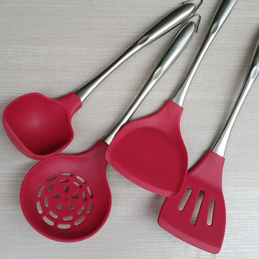 

Set of 4, Heat Resistant Silicone Spatula Spoonula Non-Stick Wok Turner in Hygienic Solid Coating with 18/8 Stainless Steel