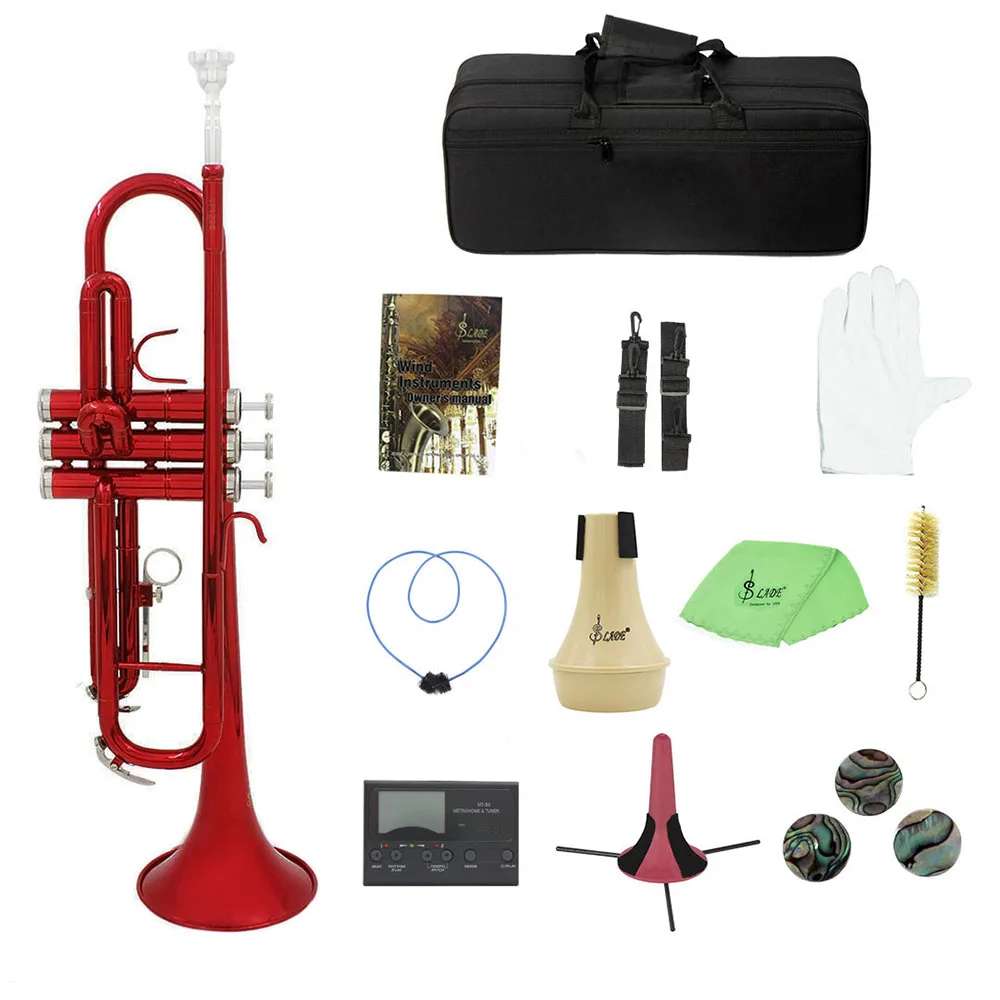 Brass Trumpet Bb B Flat With Mouthpiece Carry Bag Tuner Mute Trumpet Stand Gloves Cleaning Tools