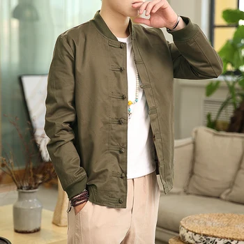 

2019 New Spring Bomber Jacket ArmyGreen Chinese Style Men Jackets Cotton Casual Shirt Coats Traditional Clothes chaqueta hombre